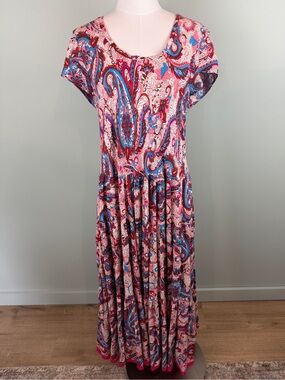 SOFT SURROUNDINGS Kara Pink Paisley Tiered Boho Maxi Dress size Large